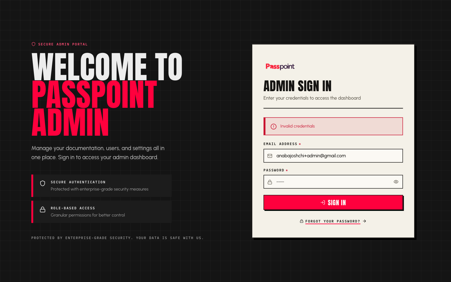 Admin login rejected